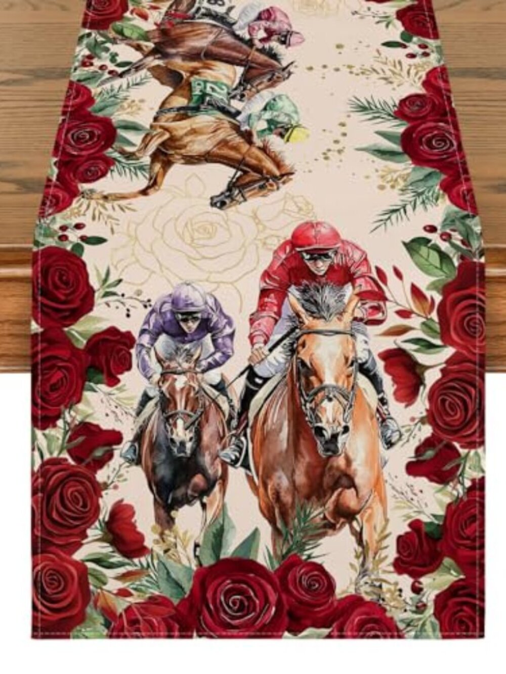 Horse Racing Roses Kentucky Table Runner - Picture 1 of 4
